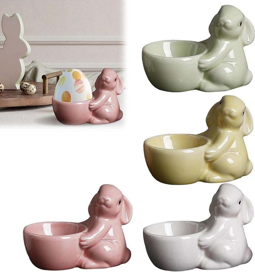 Paashaas Eierdopjes Kopjes Houder Paasontbijt Keramiek Design 4 Stuks Meerdere Kleuren