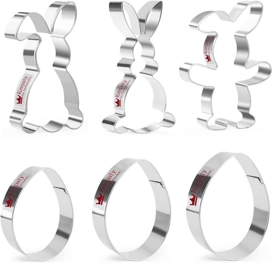 Paaskoekjesvormpjes Set van 6 RVS Vormen voor Eieren en Konijnen