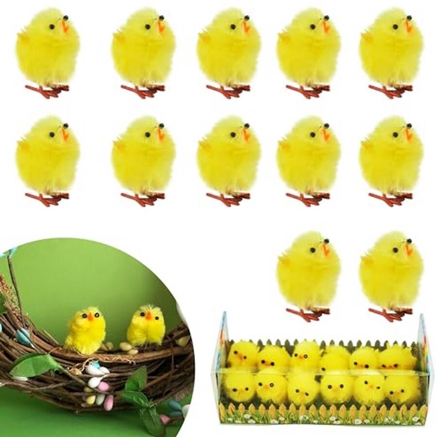 Paaskuikens Chenille Pluche Kuikens Paasdecoratie Knutselen Zacht Pluche Materiaal 12 Stuks Geel