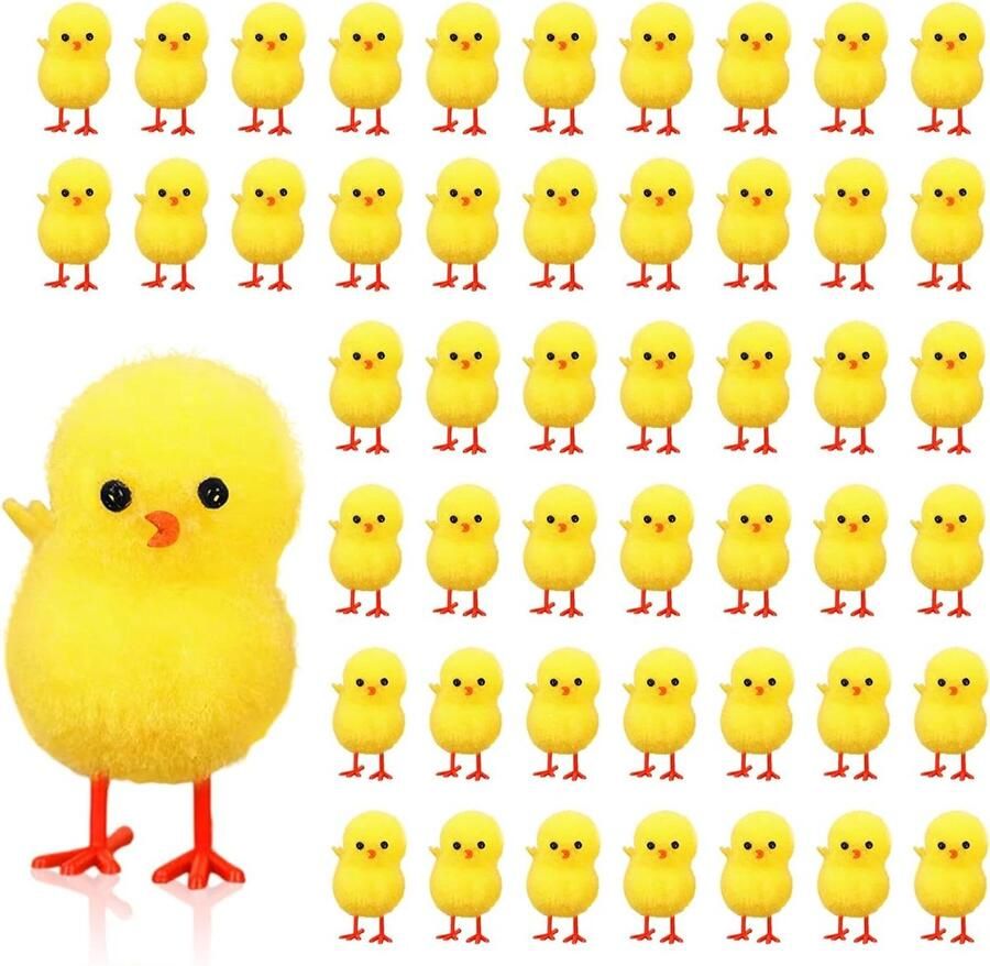 Paaskuikens Decoratie Mini Pluche Kuikens Paasdecoratie Knutselen Zacht Pluche Materiaal 48 Stuks Geel