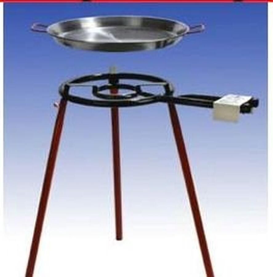 Paella Grillset Gasbrander Pan Grote Maaltijden Dubbele Vlam 70 cm Pan Zilver