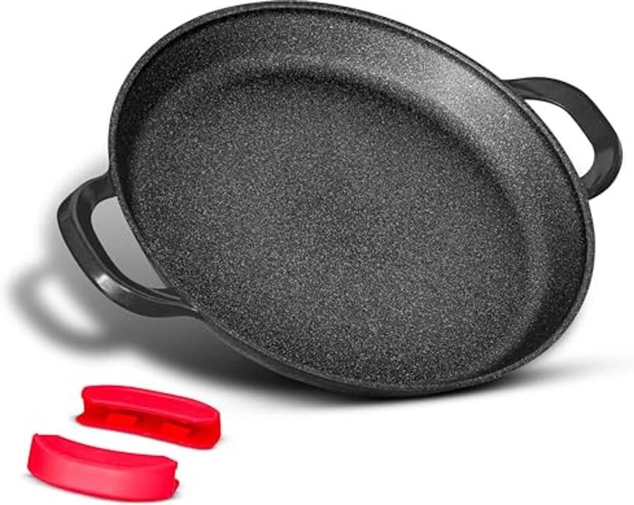 Paella pan 40cm Super nonstick induction paella pan for all types of hobs (Black)