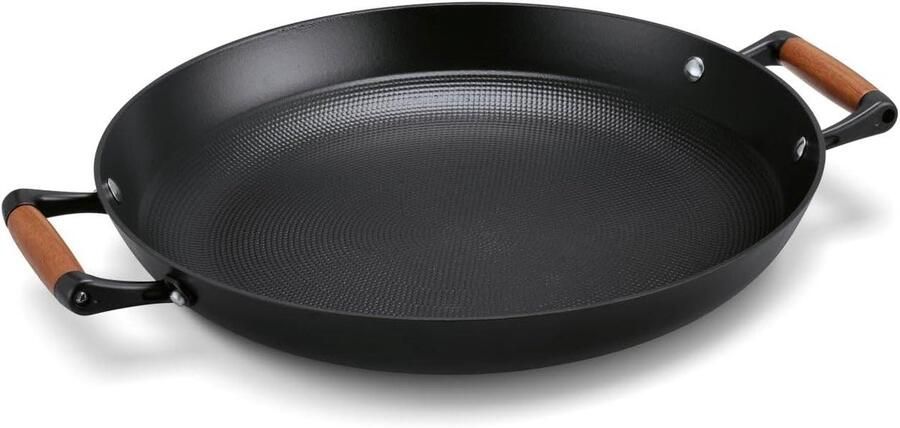 Paella pan Gietijzeren pan Grote maaltijden maken Keramische anti-aanbaklaag 36 cm Zwart
