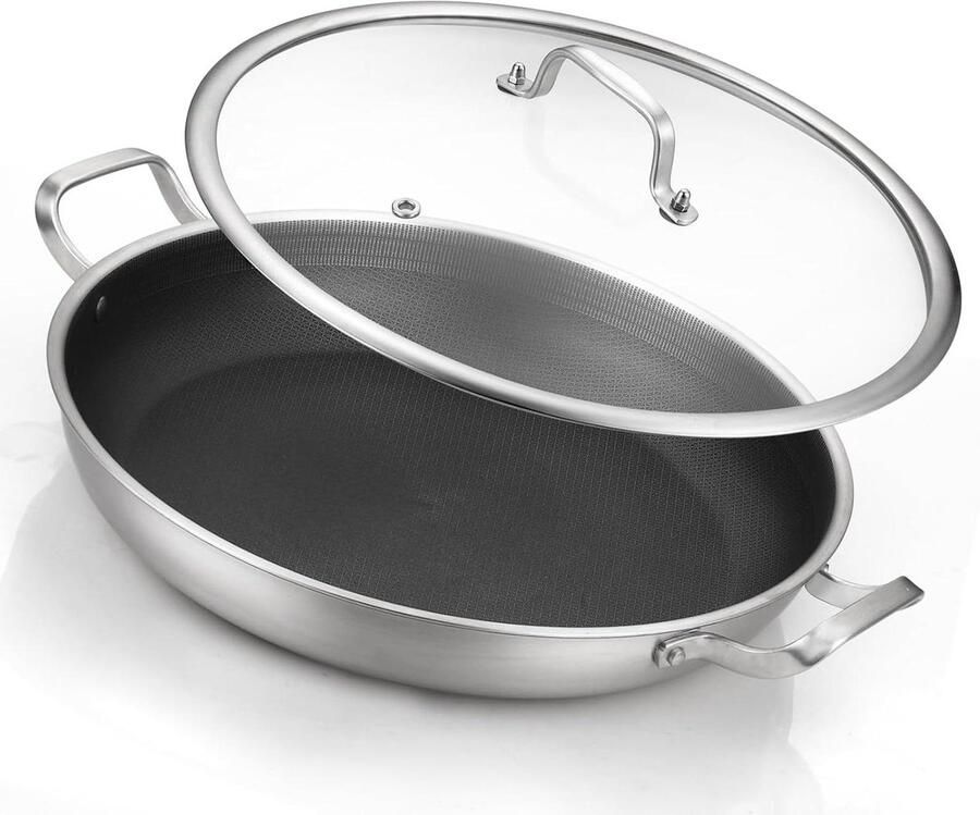 Paella pan Grote koekenpan Grote maaltijden bereiden Tri-ply constructie 30 cm Zilver