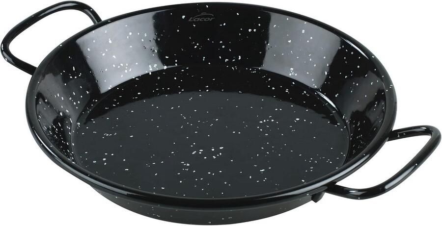 Paella pan Koekenpan Koken en serveren Versterkte handgrepen 28 cm Zwart