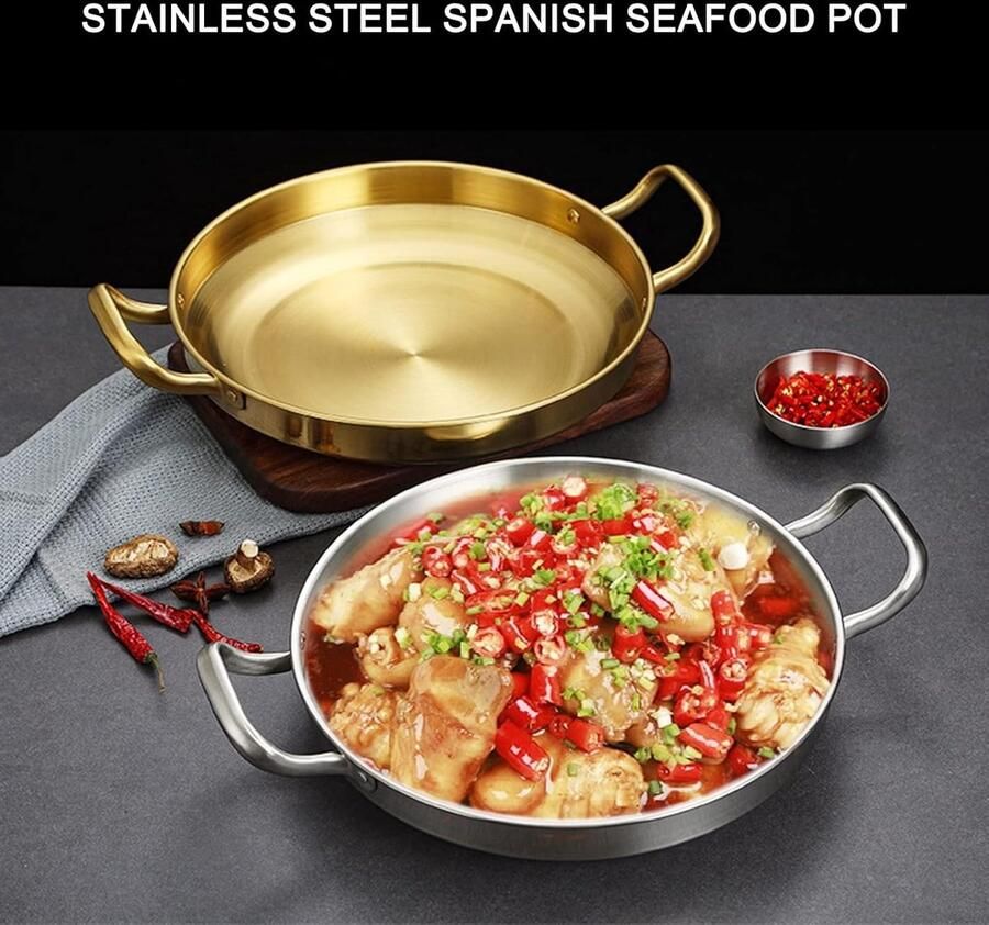 Paella Pan Koekenpan Skillet Spaanse Gerechten Maken Non-stick Coating 24cm Zilver