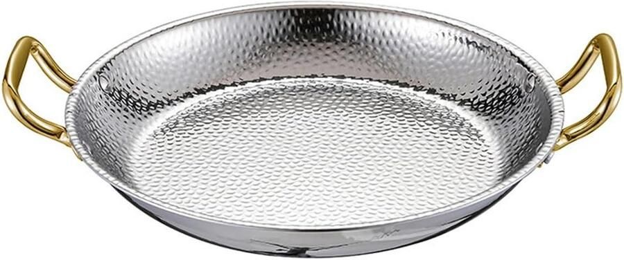 Paella Pan Koekenpan Spaanse Thuis Koken Gehamerde Afwerking 28 cm Zilver