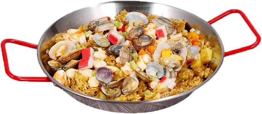 Paella pan Rijstpan Zeevruchten Koken en Serveren Dubbele Handgrepen 28 cm Zilver