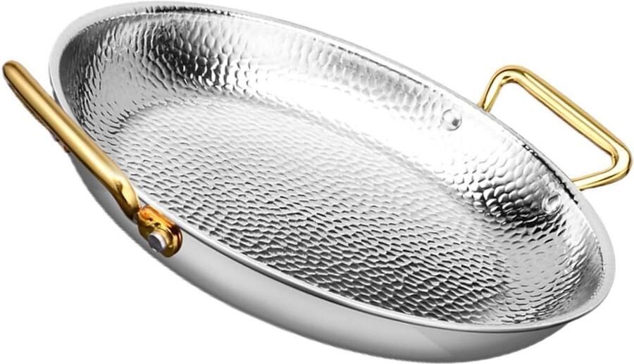 Paella Pan Koekenpan Zeevruchten Koken en Serveren Tri-Ply Roestvrij Staal 32 cm Zilver