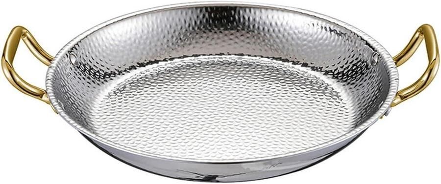 Paella Pan Kookgerei RVS Thuis Koken Gehamerde Afwerking Maten Zilver