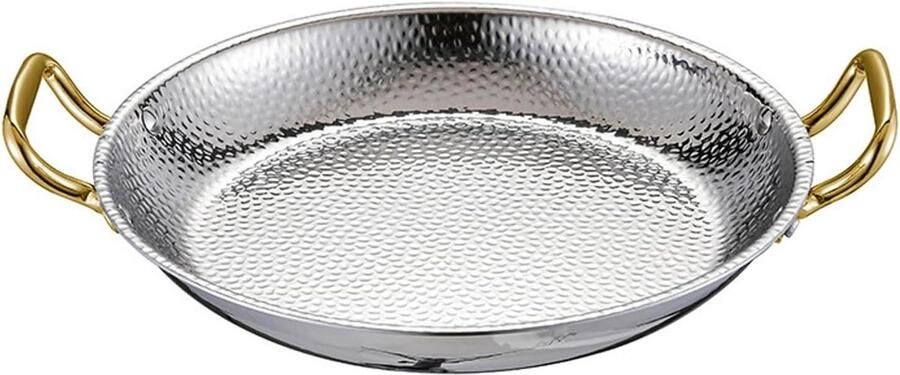 Paella Pan Kookpan Dubbel Handvat Thuis Koken Gehamerde Afwerking Maten Zilver