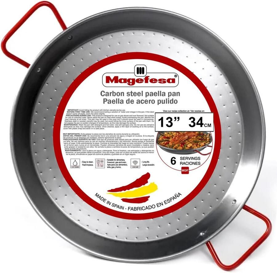 Paella Pan Kookpan Gerechten Maken Snelle Warmteverdeling 34 cm Zwart