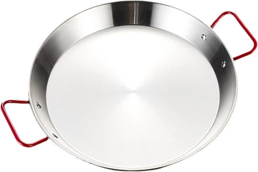 Paella Pan Kookpan Koekenpan Spaanse Gerechten Maken Gelijkmatige Warmteverdeling 32 cm Zilver Handvatten