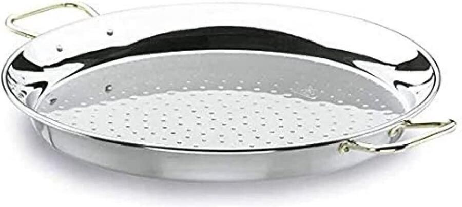Paella Pan Kookpan Paella Koken Vergulde Handgrepen 34 cm Zilver