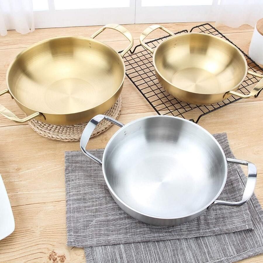 Paella pan Kookpan soeppan Thuis koken Antiaanbaklaag 22cm Goud
