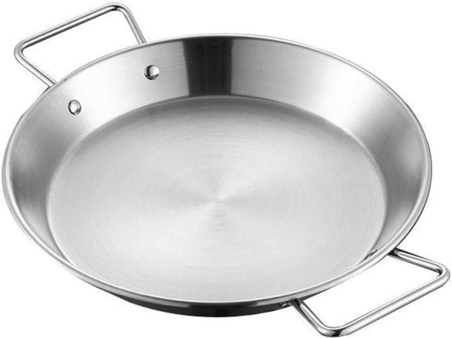 Paella Pan Kookpan Steelpan Stoofschotels Soepen Maken Dubbele Handgrepen 24 cm Zilver