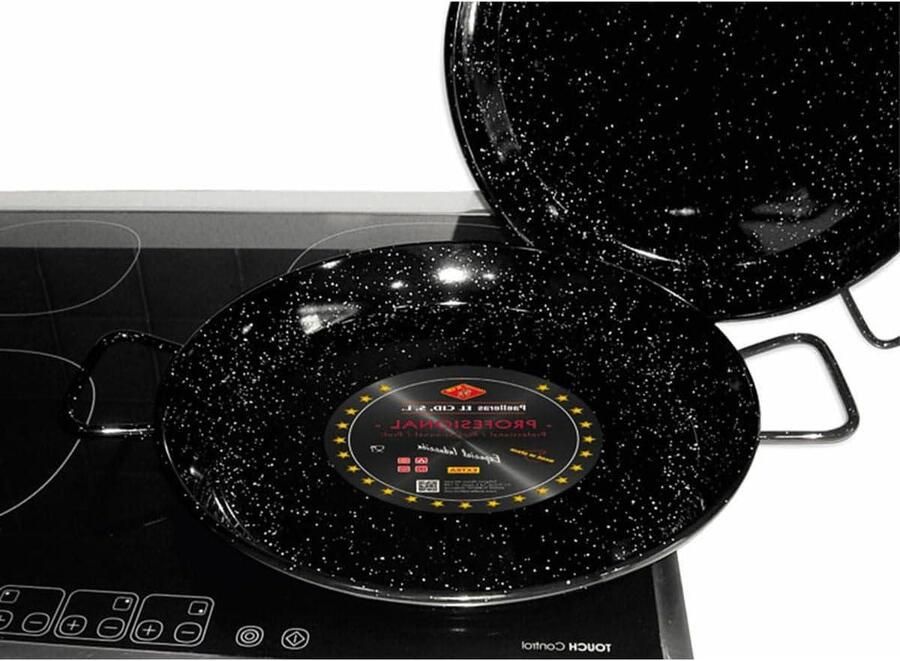 Paella Pan Kookpan Zwart Paella Koken Dubbel-gauge Staal 38 cm Zwart