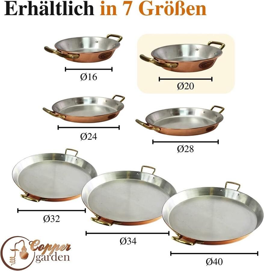 Paella Pan Koperen Koekenpan Koken en Braden Snelle Warmtegeleiding 20 cm Koper