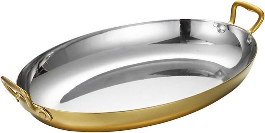 Ovale Paella Pan Zeevruchten Schaal Gelijkmatig Koken Anti-aanbaklaag 30 cm Goud