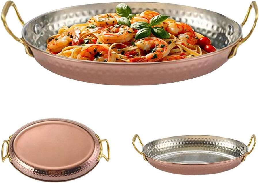 Paella Pan Steelpan met handvatten Grote maaltijden koken Roestvrij staal 18x12.5cm Goud