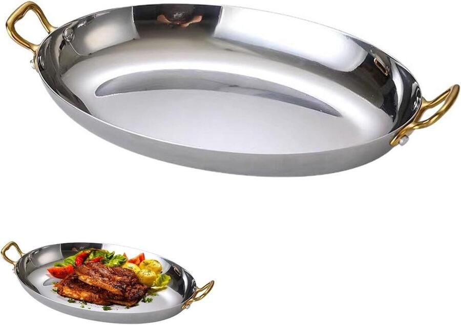 Paella pan Ovale koekenpan Thuis koken Gelijkmatige warmte Niet gespecificeerd Zilverkleurig