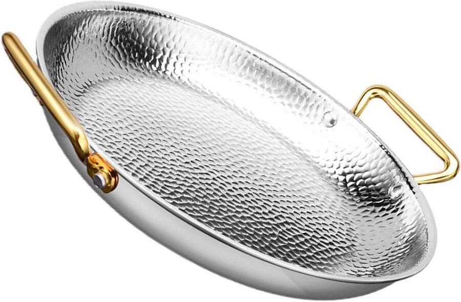 Paella Pan Koekenpan Bakplaat Paella Koken Roestvrij Staal 32 Cm Zilver