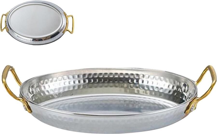 Paella Pan Sauspan Roestvrijstaal Feestelijke Maaltijden Universeel Kookplaat Geschikt 18x12.5cm Zilver
