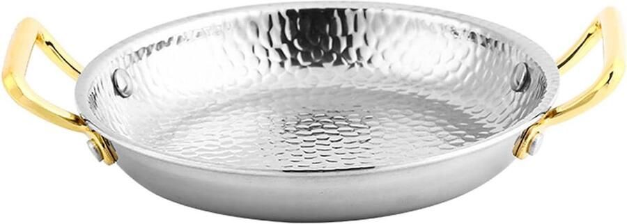 Paella Pan Spaanse Koekenpan Gezellig Koken Handgehamerd Roestvrij Staal 34 cm Zilver