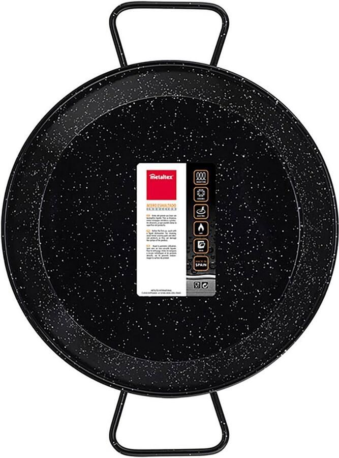 Paella Pan Steel Koekenpan Gerechten Bereiden Versterkte Handgrepen 30 cm Zwart
