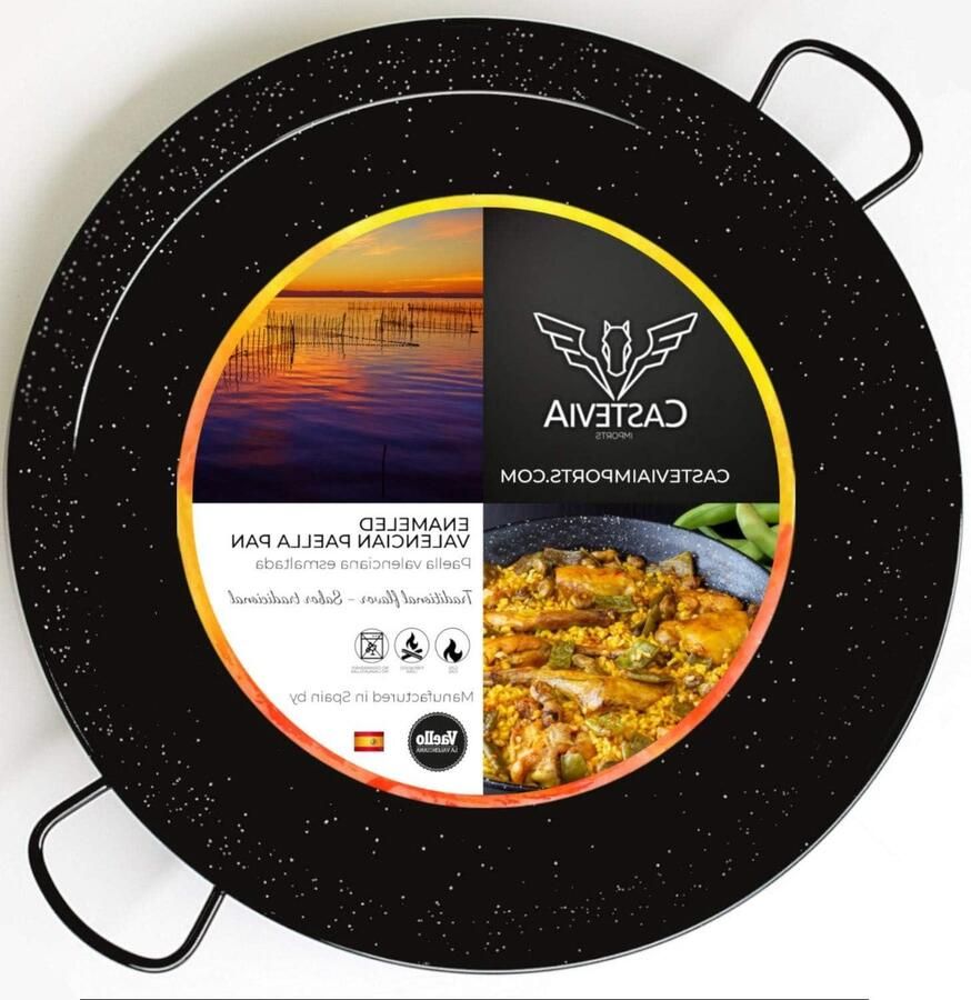 Paella Pan Tapas Pan Grote Maaltijden Bereiden Geëmailleerd Staal 55 cm Zwart