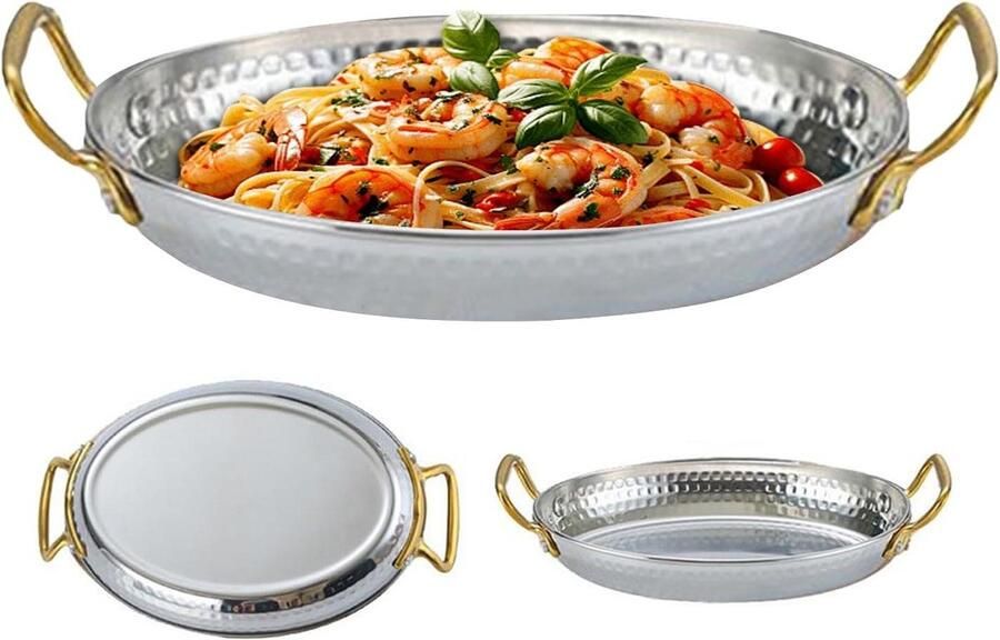 Paella Pan Zeevruchten pan Braadpan Koken van gerechten Roestvrijstalen constructie 18 x 12.5 cm Zilver