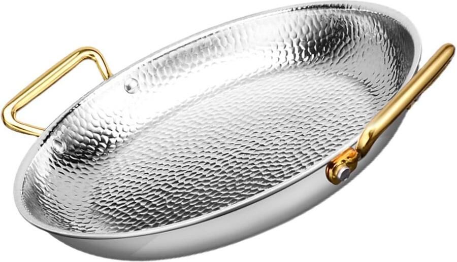 Paella Pan Koekenpan Zeevruchten Thuis Koken Dubbele Handgrepen 36 cm Zilver