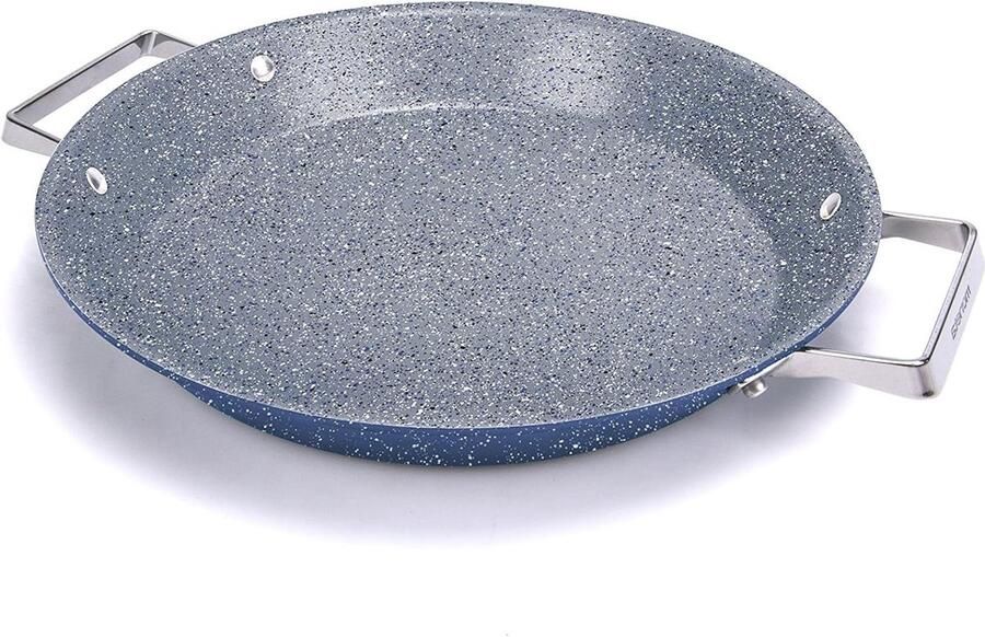 Paellapan Aluminium Koekenpan Gelijkmatig Koken Steenlook Antiaanbaklaag 34 cm Blauw