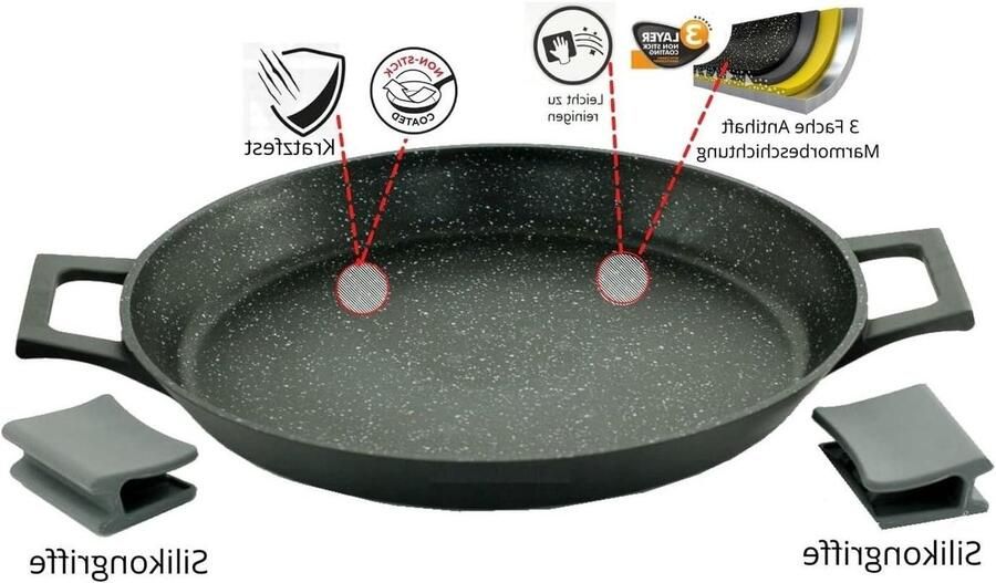 Paellapan Gegoten Aluminium Grillpan Braadpan Paella Bereiden Uitstekende Warmteverdeling 36 cm Zwart