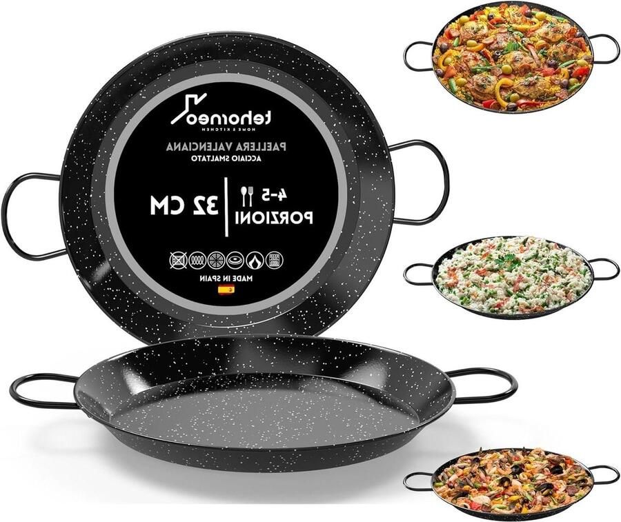 Paellapan Inductie Kookpan Rond Grote Maaltijden Bereiden Ovenbestendig Staal 36 cm Zwart