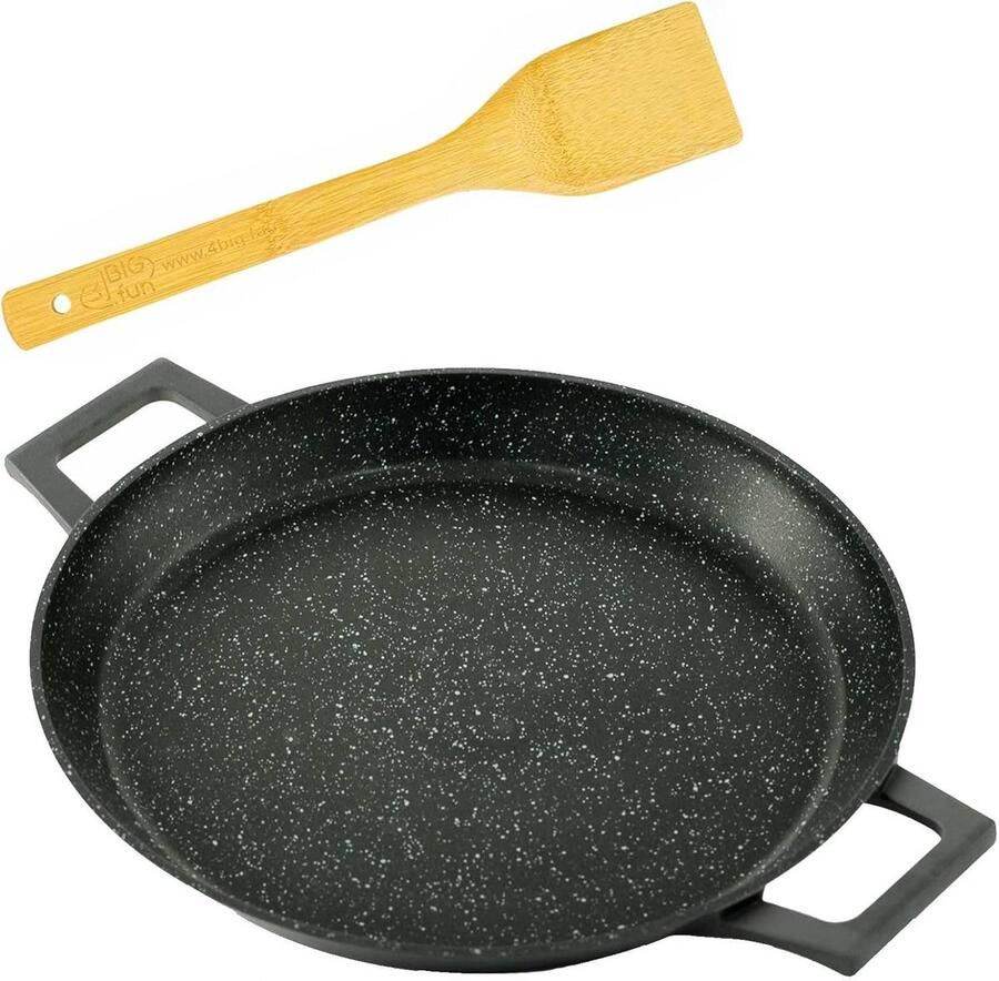 Paellapan Koekenpan Serveerpan Grote Maaltijden Bereiden Gelijkmatige Warmteverdeling 40 cm Zwart