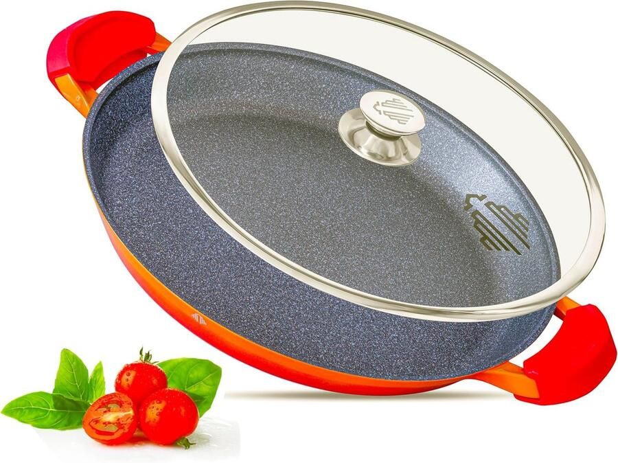 Paellapan met Deksel Grote Koekenpan Gerechten Maken Antikleef Coating 36 cm Diameter Oranje