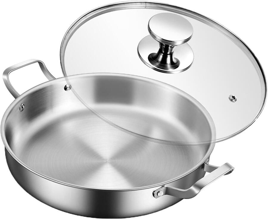 Paellapan met Deksel Spaanse Vispan Antiaanbakpan Authentiek Koken Voedselveilig 316 Roestvrij Staal 34 cm Zilver