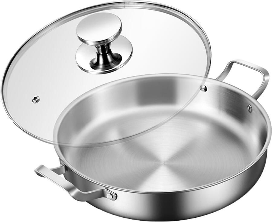 Paellapan met Deksel Spaanse Vispan Authentiek Koken Roestvrij Staal 316 30 cm Zilver