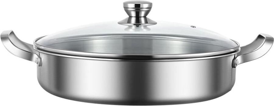 Paellapan Met Deksel Vispan Roestvrij Staal Inductie Koken Gelijkmatige Warmte 32 cm Zilver