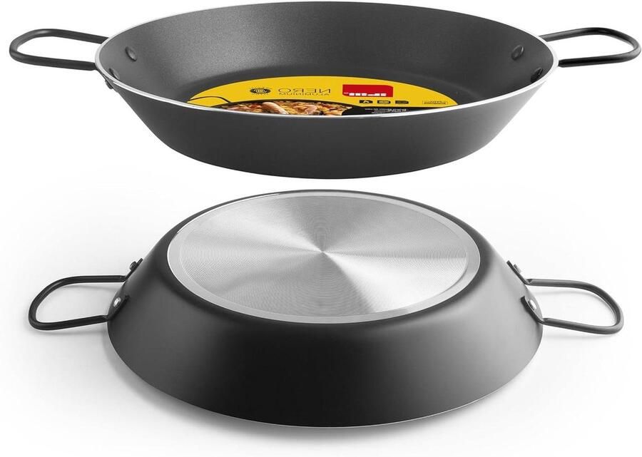 Paellapan Nero Koekenpan Braadpan Paella Koken Dubbele Antiaanbaklaag 38 cm Zwart
