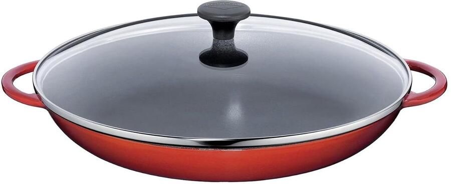 Paellapan Provence Kookpan Gietijzer Gerechten Bereiden Gietijzer Warmteverdeling 34 cm Rood