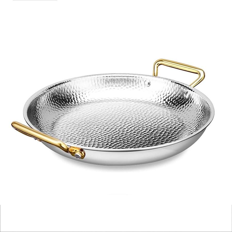 Paellapan Roestvrij Staal Koekenpan Zeevruchten Grote Maaltijden Bereiden Antiaanbaklaag Vaatwasmachinebestendig 32 cm Zilver