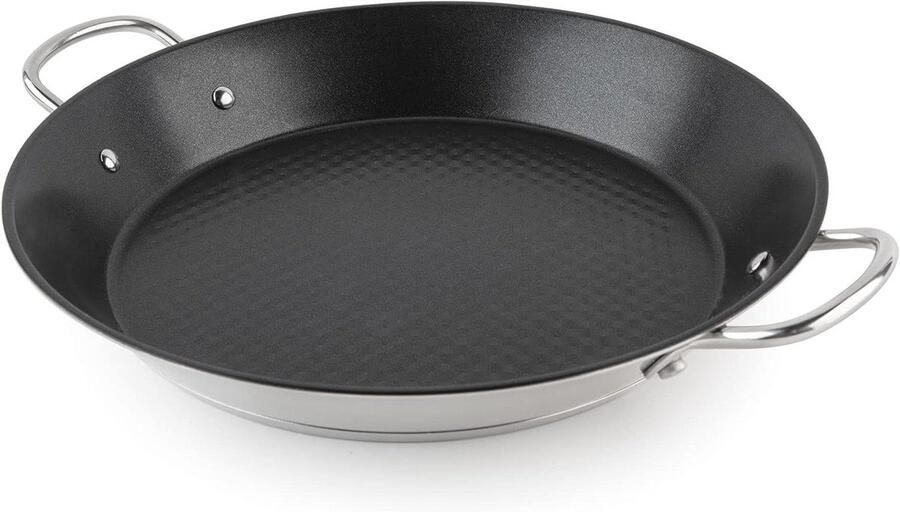 Paellapan Roestvrij Staal Paella Pan Inductie Koken voor Groepen Full Induction Compatibel 32 cm Diameter Zwart