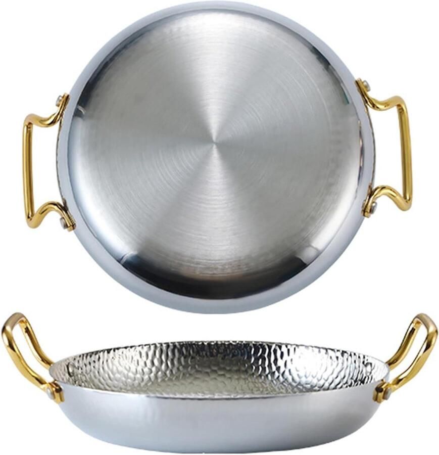 Paellapan Roestvrij Staal Spaanse Kookpan Grote Maaltijden Bereiden Handgehamerd Ontwerp 36 cm Zilver