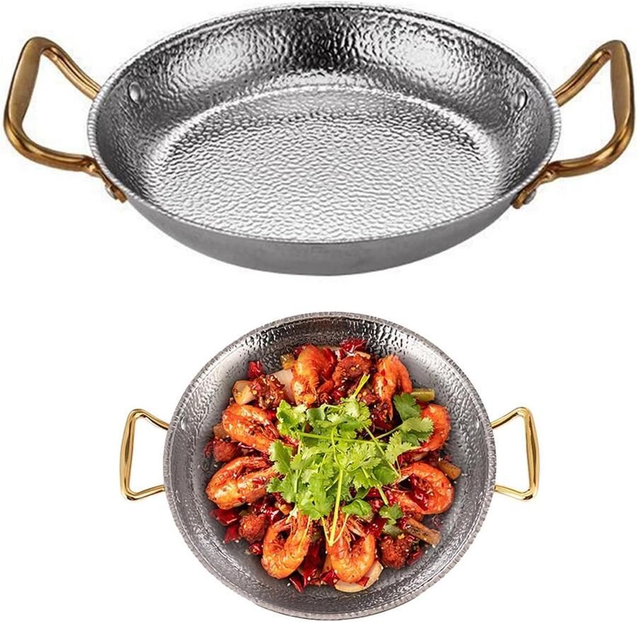 Paellapan Roestvrij Staal Spaanse Rijstpan Gerechten Bereiden Dubbel Geklonken Handgrepen 16-36 Cm Zilver