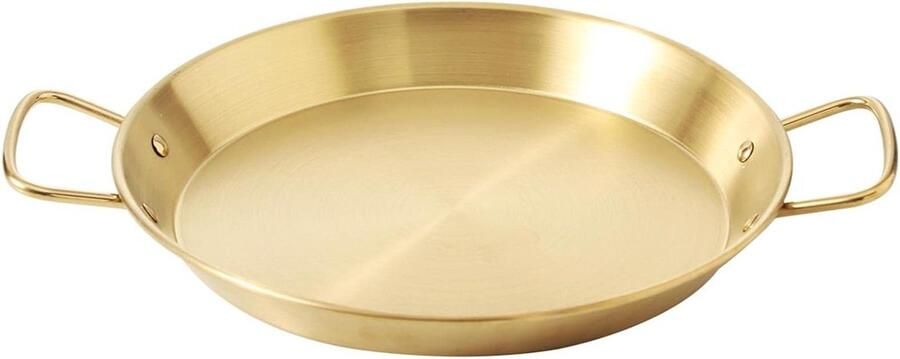 Paellapan Roestvrijstaal Spaanse Koekenpan Gelijkmatig Koken Dubbele Geklonken Handgrepen 32 cm Goud