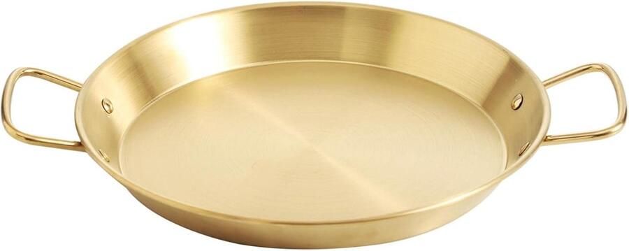 Paellapan Roestvrij Staal Spaanse Koekenpan Gelijkmatig Koken Dubbele Handgrepen 34 cm Goud