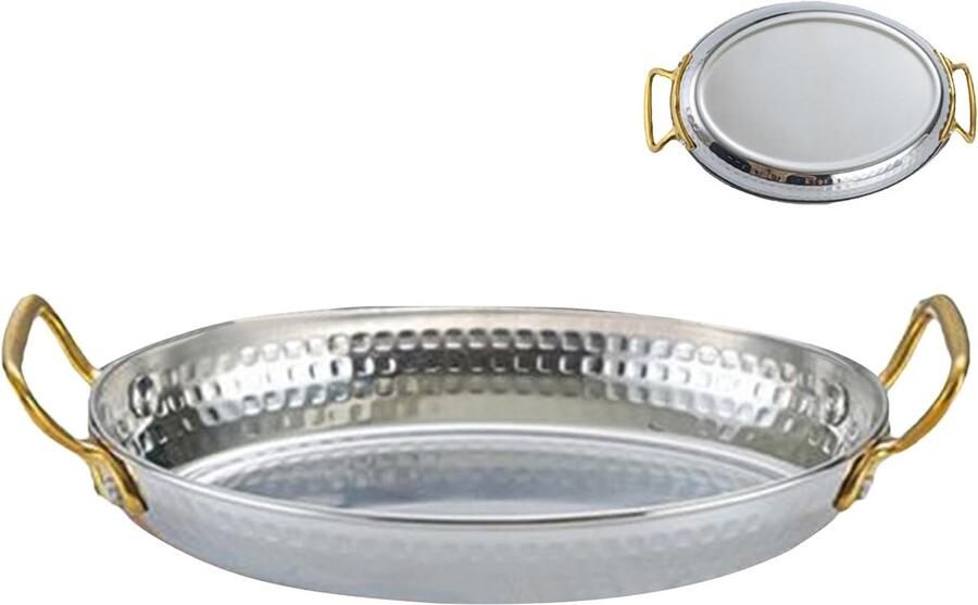Paellapan RVS Koekenpan Ovaal Grote Maaltijden Bereiden Dubbele Handvatten 18 cm Zilver