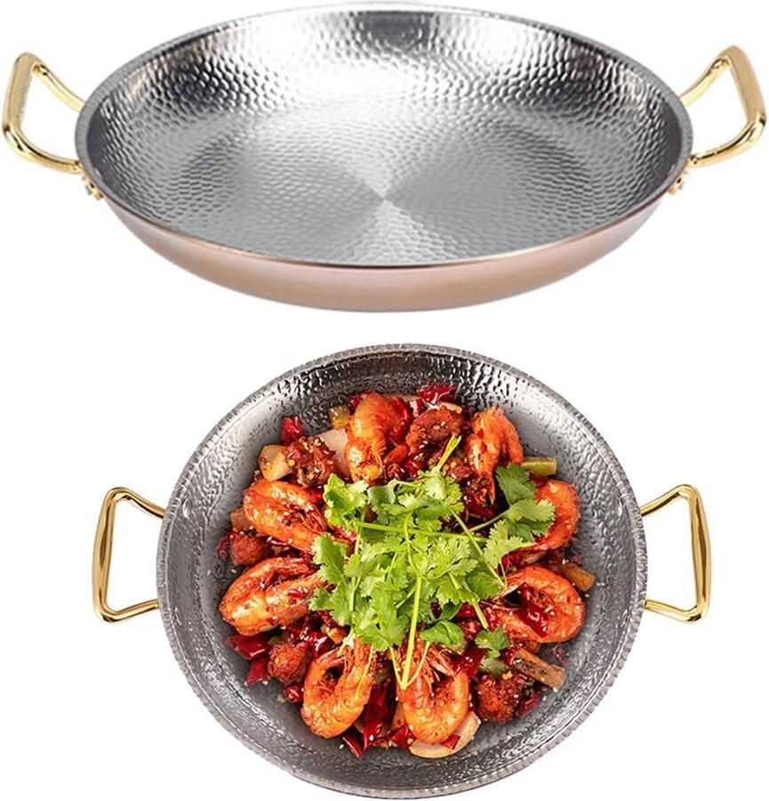 Paellapan Spaanse pan Rijstgerechten maken Dubbel geklonken handgrepen 16-36cm Rosé Goud